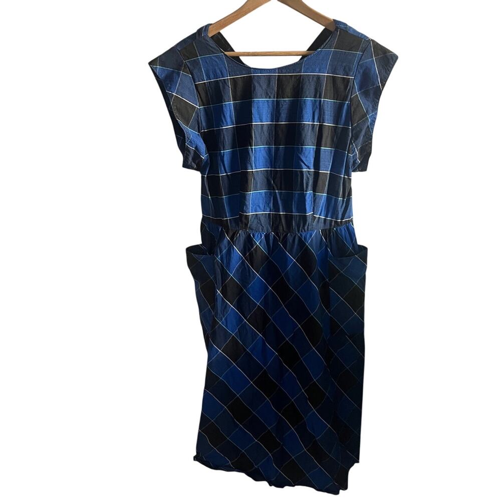 Vintage dress staurt allen blue, black checkerboard size med 16